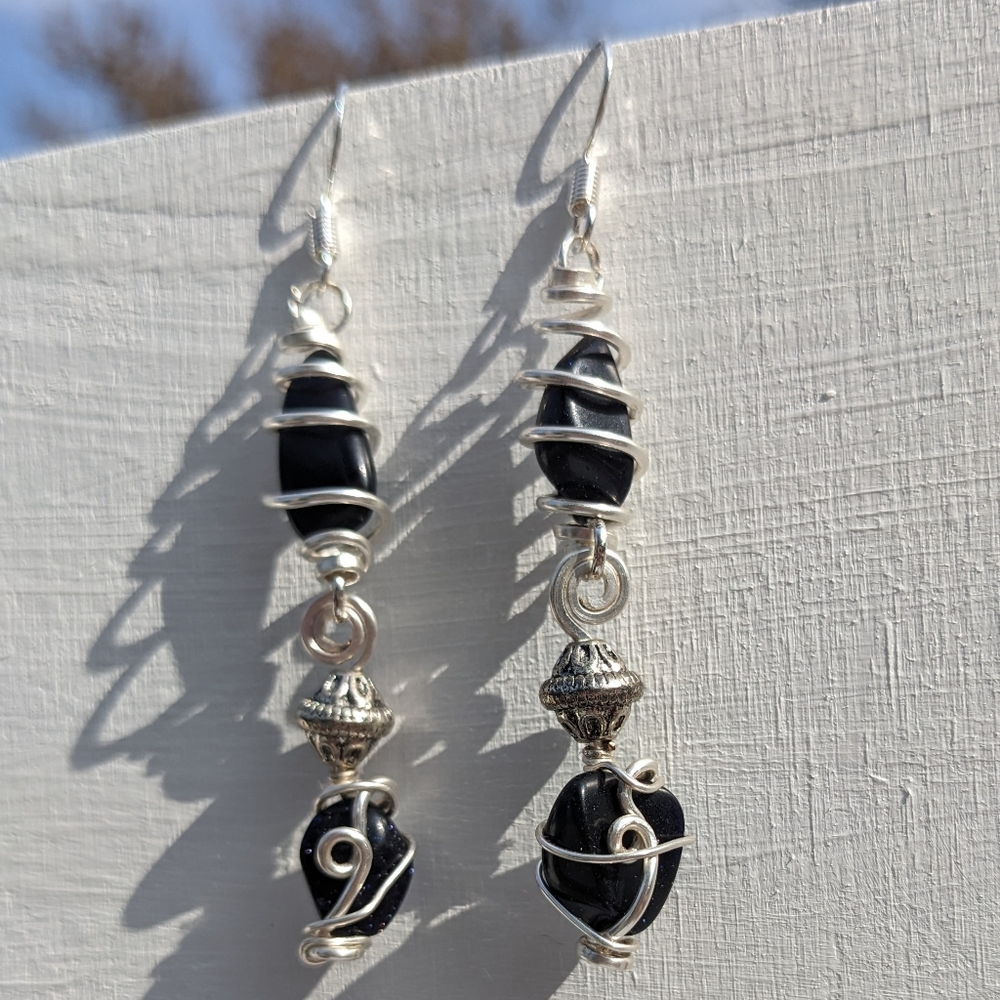 🌟SOLD🌟Goldstone Crystals Silver Earrings Long Positive Attitude Ambition - Picture 8 of 12